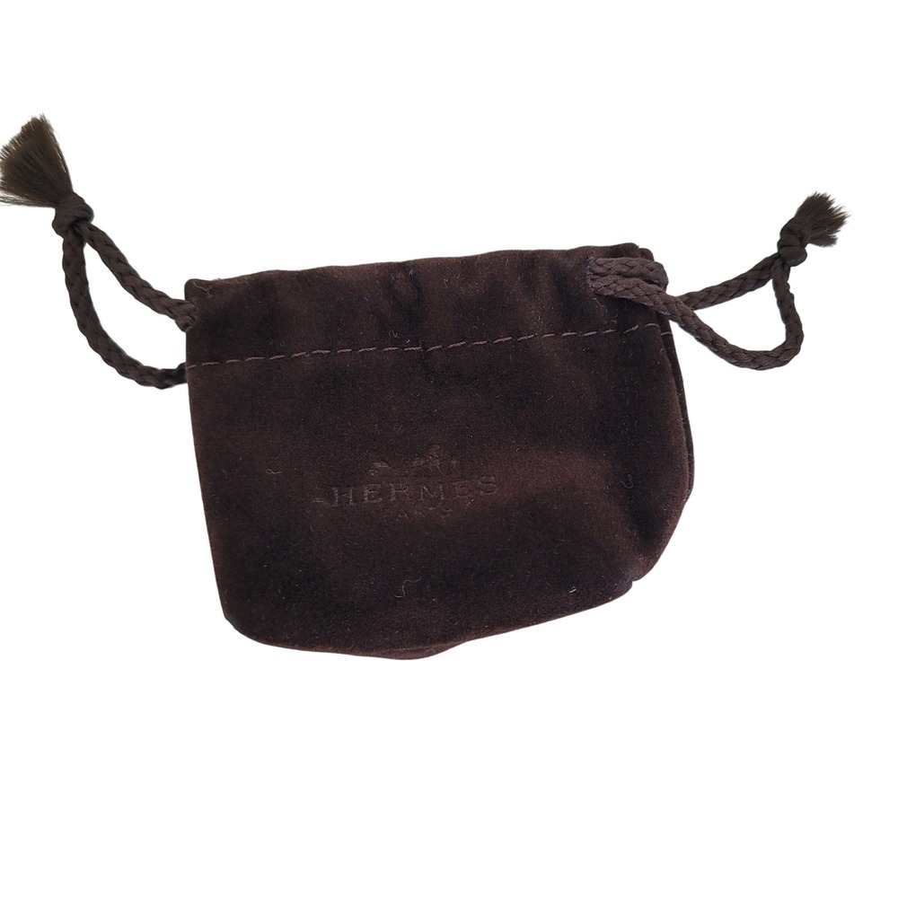 Hermes Paris Mini Brown Velvet Jewelry Pouch Drawstring Dust Bag Small Accessory